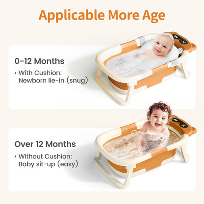 Collapsible Baby Bathtub with Soft Towel and Floating Cushion, Infant Bathtub for Newborn to