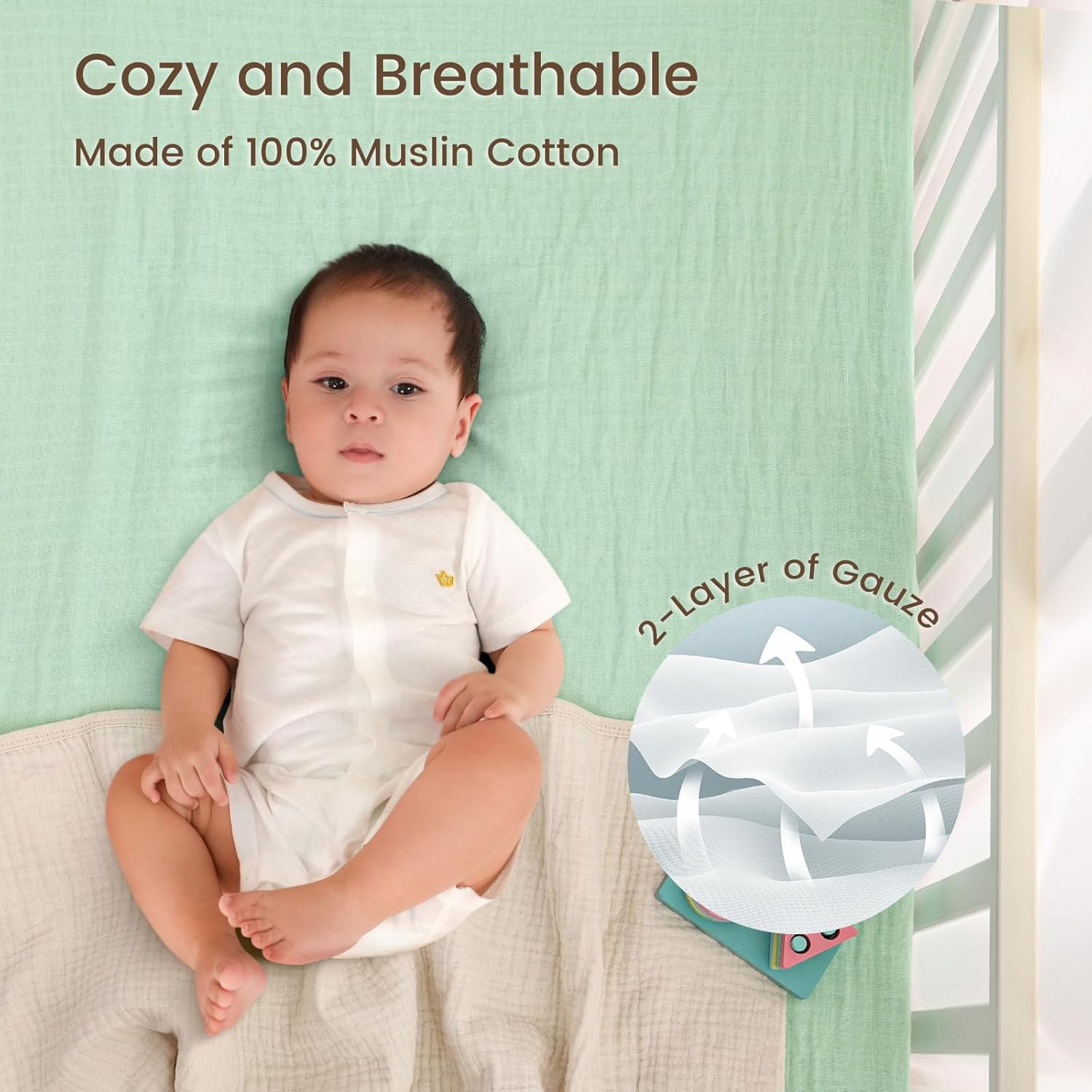 david's kids Muslin Crib Sheets for Boys Girls, 2 Pack 100% Cotton Soft Breathable Fitted Baby