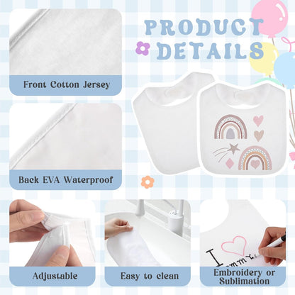 Toulite 20 Pcs White Bibs for Baby Washable Reusable Waterproof Cotton Feeder Bibs with Double Sided Design