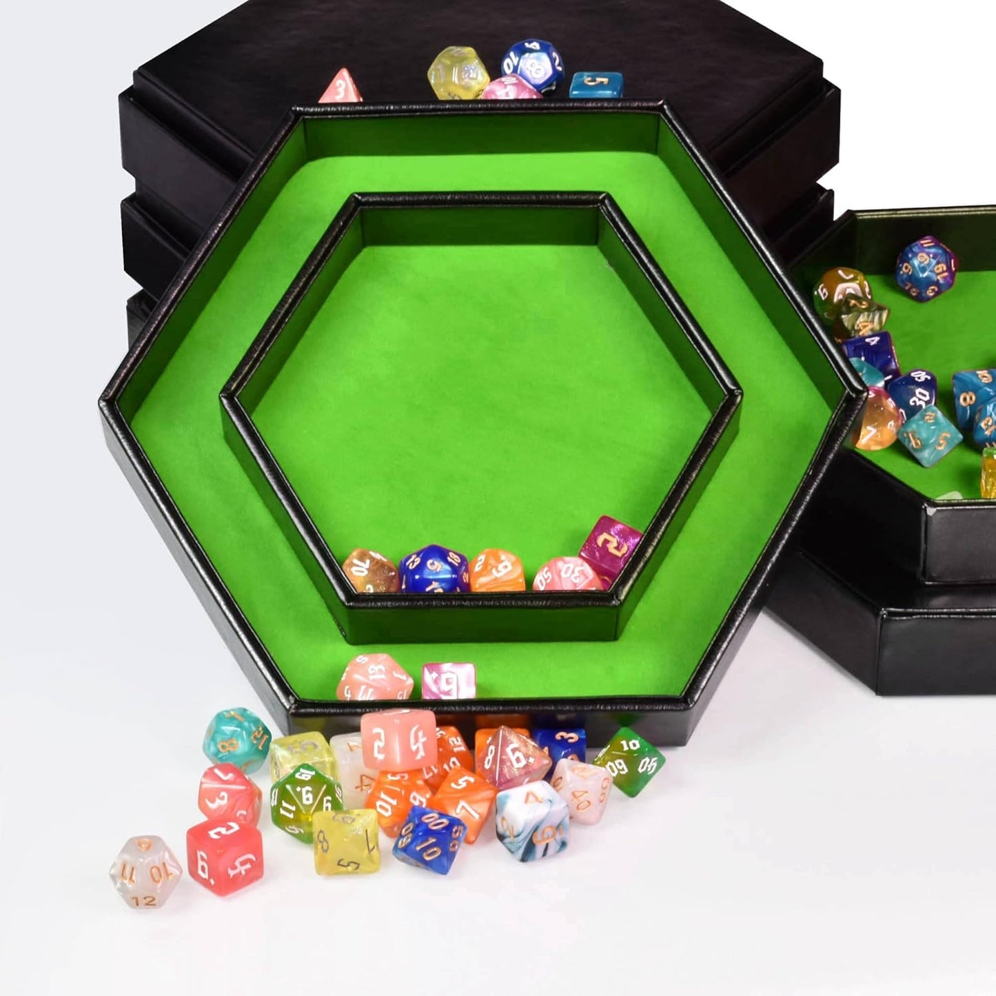 DND Dice Tray - 2 in 1 Hexagonal Rolling and Storage Tray, Faux Leather Material, Green Color, Compatible with D&D, MTG, Dice Arena