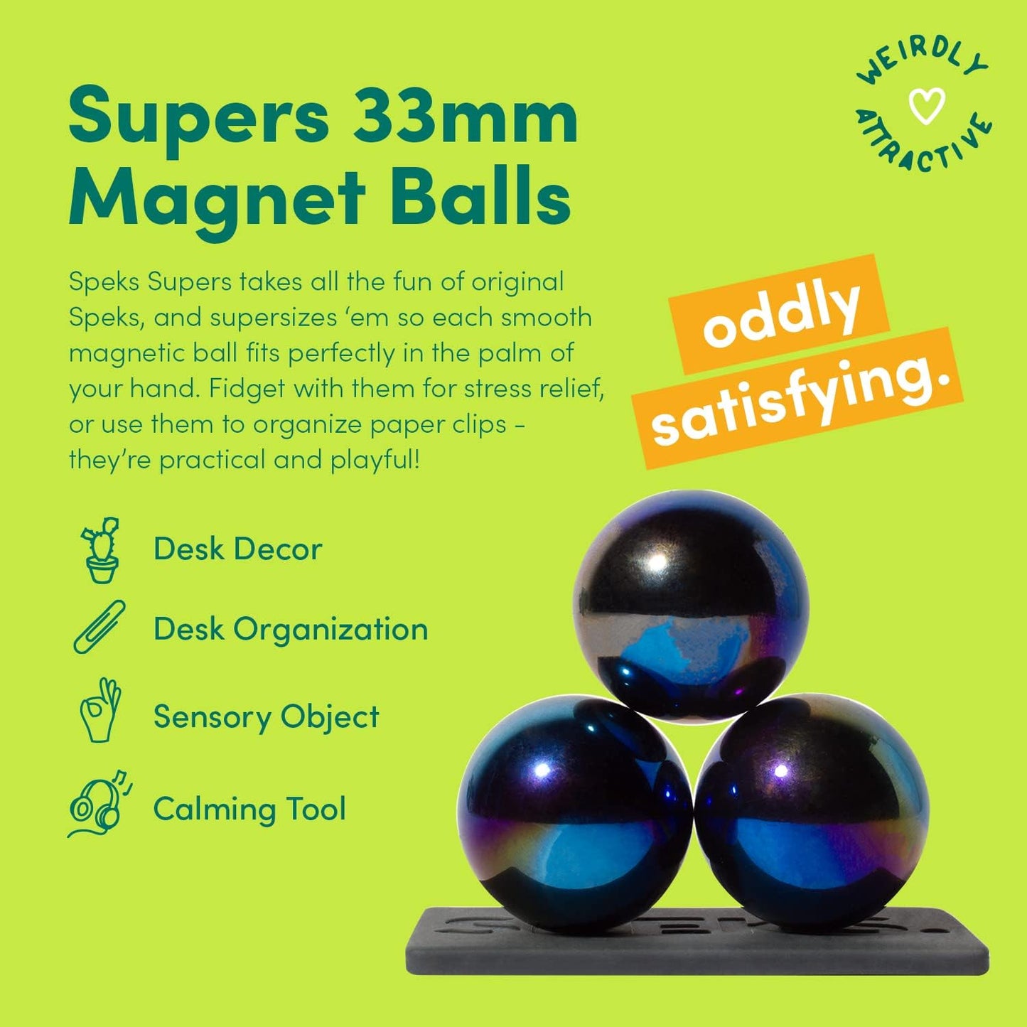 Speks Supers, 33mm Magnets Balls Fidget Toys for Adults, Set of 6, Great Office Desk Decorations and Stress Relief Gifts, Oil Slick