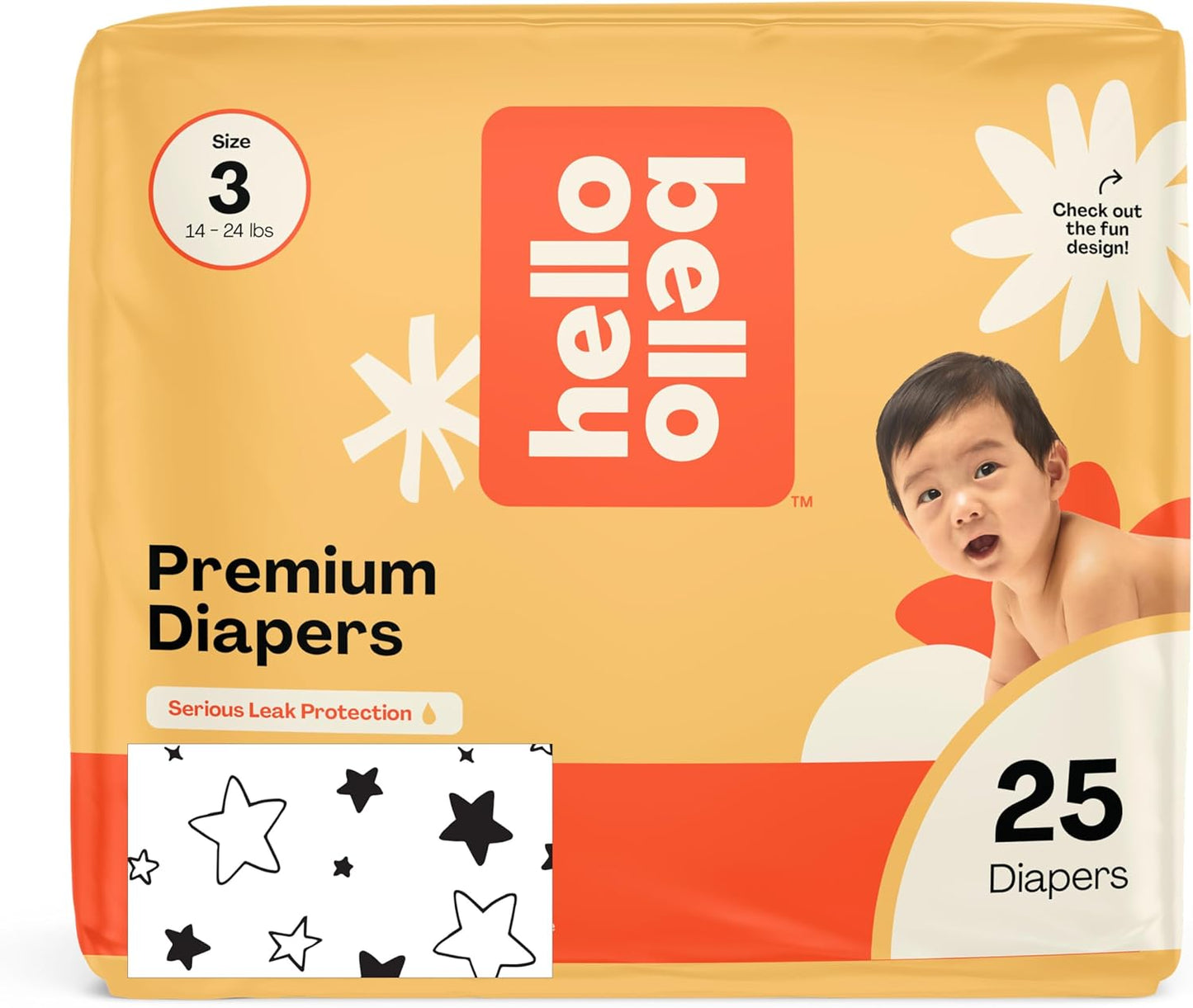 Hello Bello Diapers, Size 3 (14-24 lbs) Superstars, 25 Count of Premium Disposable Baby Diapers, Hypoallergenic with Soft, Cloth-Like Feel