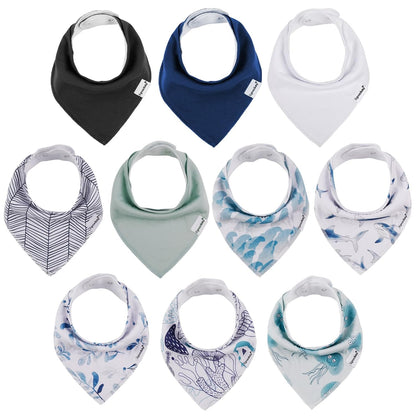 Baby Bandana Drool Bibs for Boys,Super Absorbent Triangle Baby Bibs for Drooling and Teething,100% Cotton Soft for Infant,Newborn 10Pack