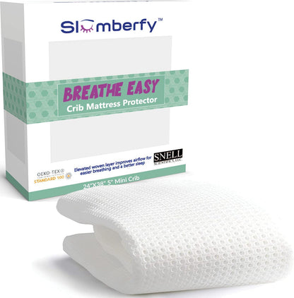 Breathable Mini Crib Waterproof Mattress Protector Pad- Hypoallergenic - Noiseless - Washable- Breath Easy, Babies and Toddlers, Lab Tested - Mini Crib Size 24"X38" by Slumberfy