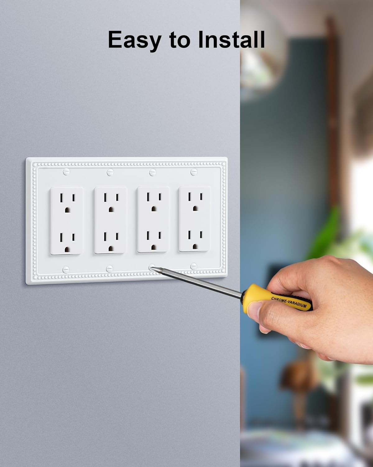 2-Pack Quad Decorator Outlet Cover Plate, Pure White Pearls Decorative Switch Plates and Outlet Covers, Metal Wall Plates for Electrical Outlets