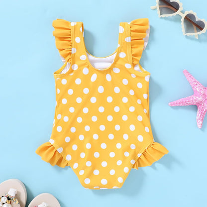 Tiny Cutey Toddler Girl Swimsuit Ruffled Stripe Sleeveless Swimwear One-Piece Baby Girl Bathing Suits