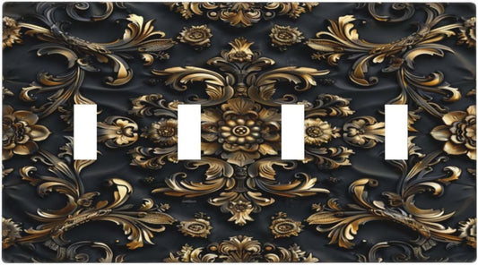 Decorative Switch Covers Plate Rococo Vintage Black Golden Leaf Morris Vine 4 Gang Artistic Wall Plate Unique Quad Toggle Light Switch Plate Jumbo Faceplate for Bedroom Home Decor