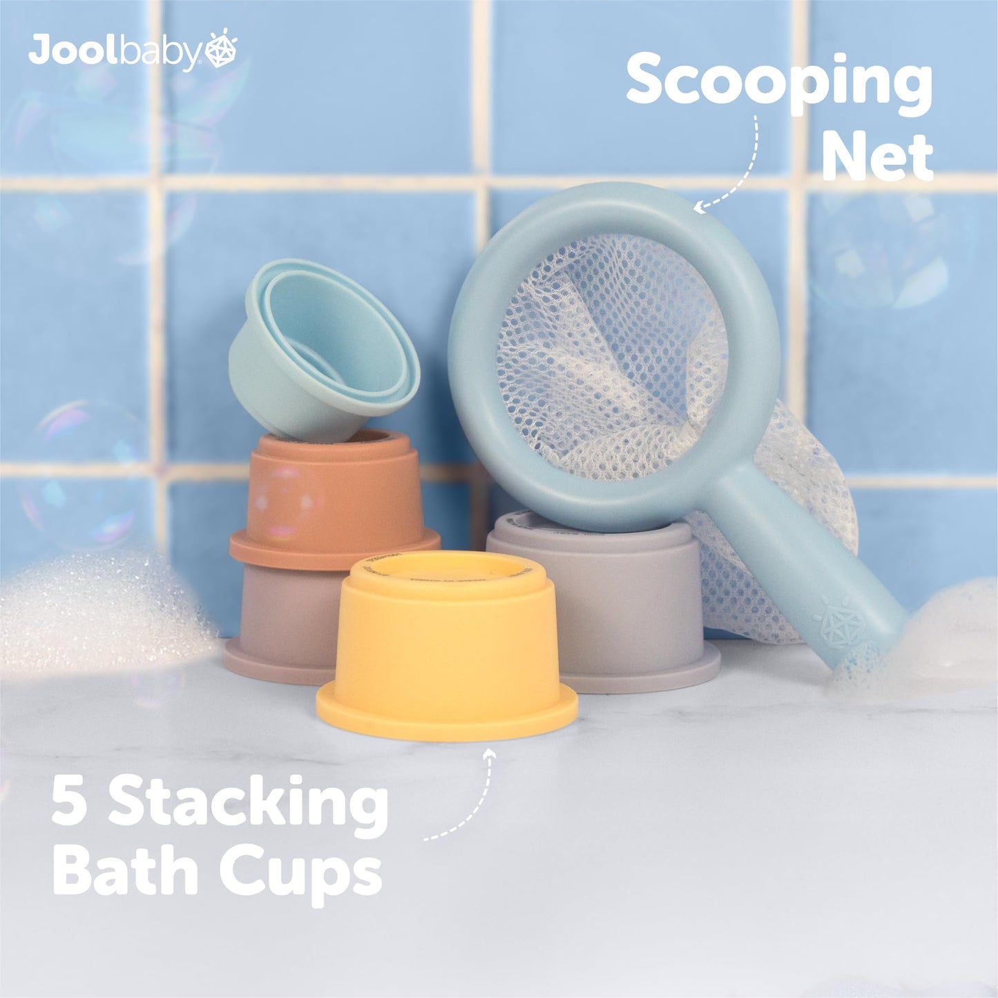 Jool Baby 15-Piece Bathtub Toys Gift Set with Bath Toy Storage Organizer