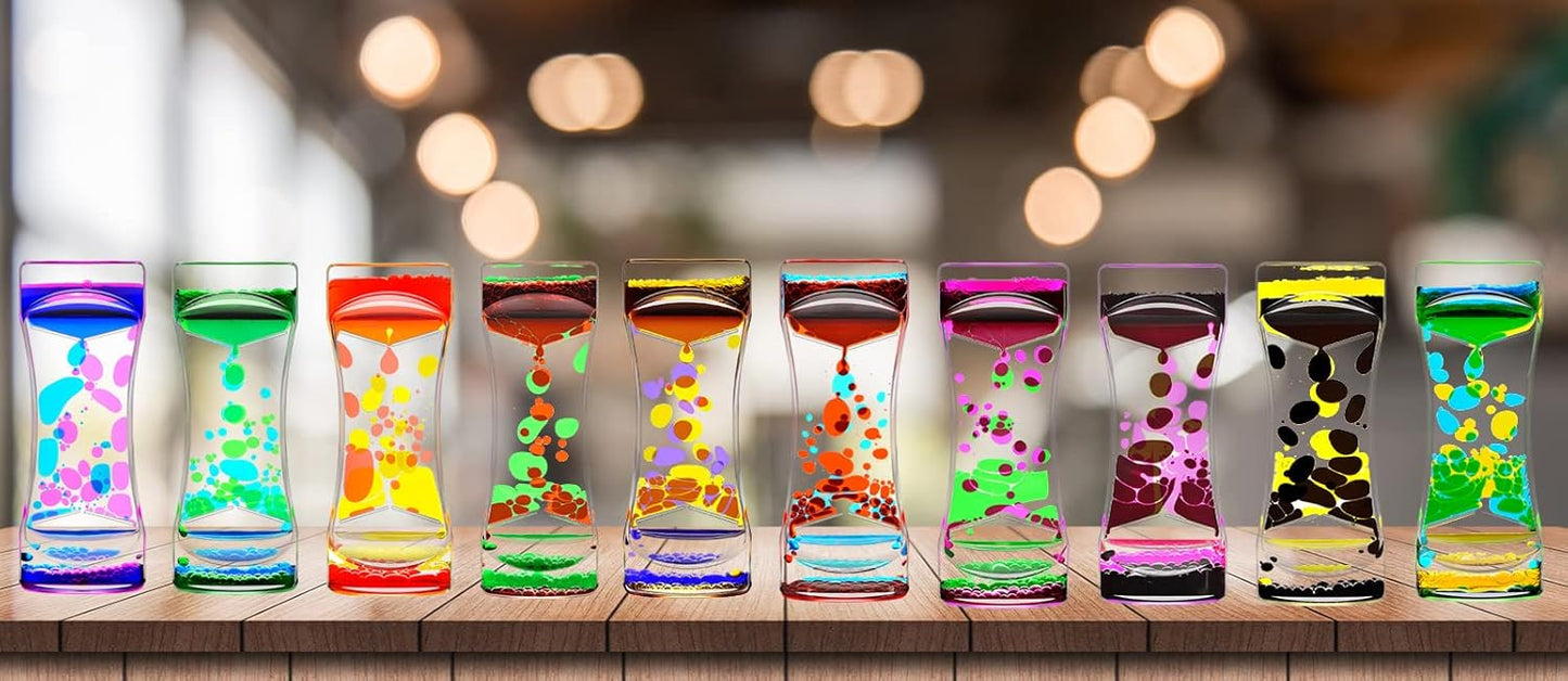 Liquid Motion Bubbler Set of 6 Different Rainbow Colors for Sensory Toys, Fidget Timers Liquid Toy for Home Office, Oil Drop Water Hourglass Desk Toys with Gift Box