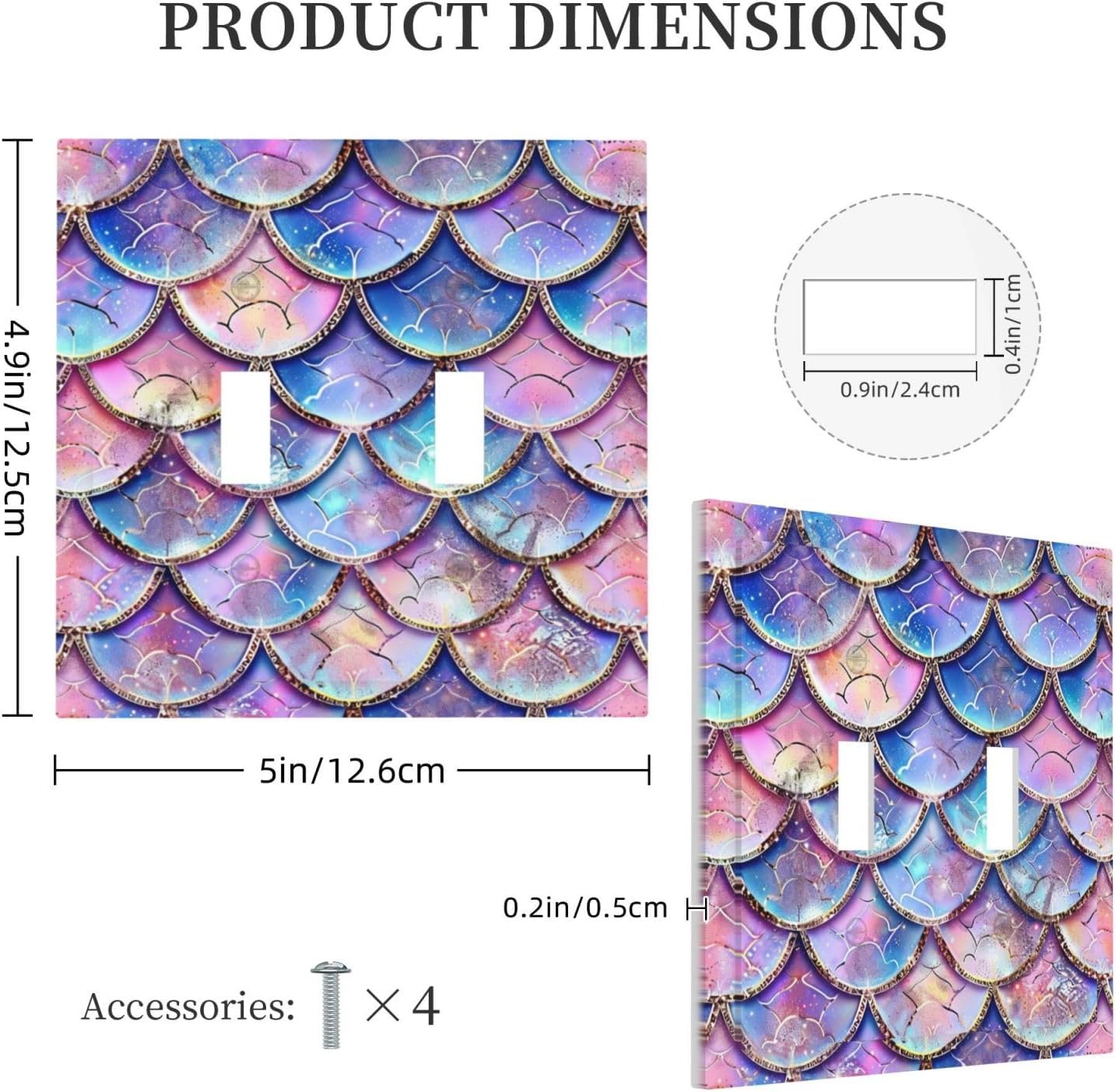 Decorative Switch Covers Plate Cute Pink Purple Mermaid Scales 2 Gang Wall Plate Unique Double Toggle Light Switch Plate Wall Cover Plate Faceplate for Bedroom Home Decor