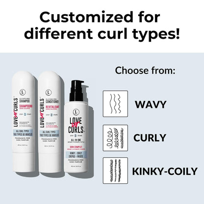 Love Ur Curls Fragrance Free Shampoo & Conditioner Set with All in One Curl Cream Styler for Kinky