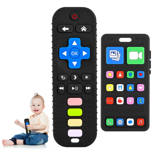 Teething Toy for Baby 3 6 12 18 Months, Realistic Remote Control and Mobile Phone Baby Teether Toy