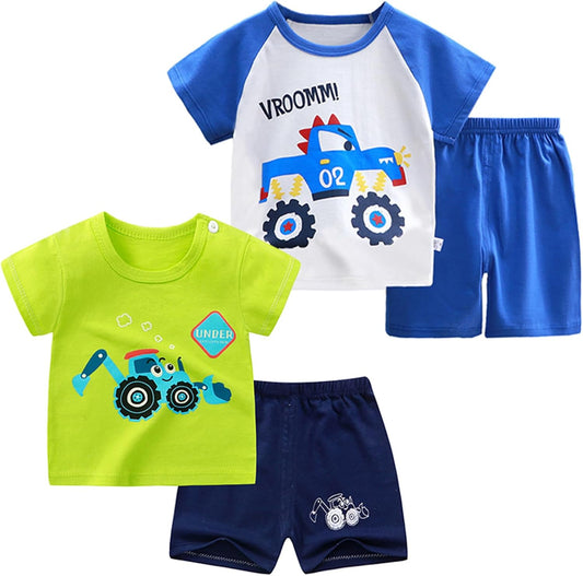 Baby Toddler Boys 4 Pieces T-shirts and Shorts Dinosaur Tops & Shorts Summer Outfits