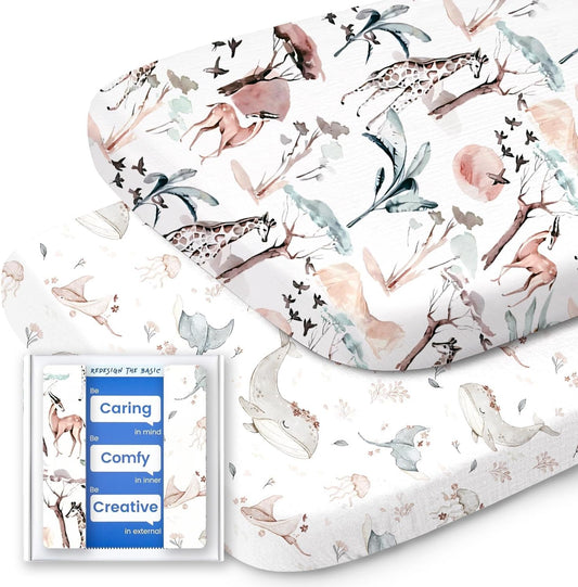 Bassinet Sheets for Baby Girl, TotBasic Silky Soft Universal Bassinet Fitted Sheet, Compatible with Halo, Mika Micky, Baby Delight, Dream On Me, Maxi COSI and More Bassinet Mattress(Pink Safari)