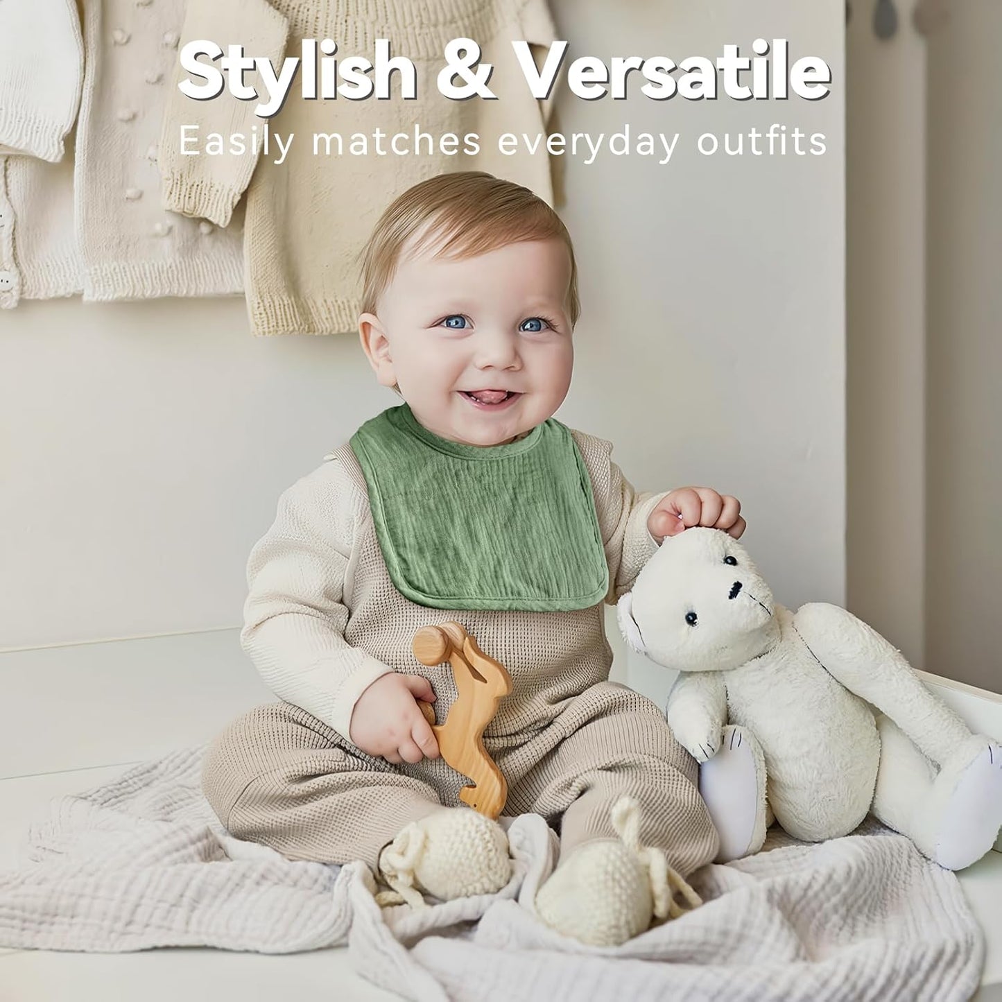 Muslin Baby Bibs for Unisex Boys Girls, Cotton Drool Bibs, Adjustable Newborn Bibs for Drooling and Teething