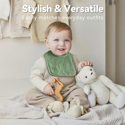Muslin Baby Bibs for Unisex Boys Girls, Cotton Drool Bibs, Adjustable Newborn Bibs for Drooling and Teething