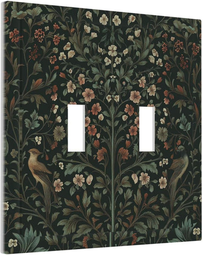 Decorative Switch Plates Vintage Morris Colorful Flower Green Leaf 2 Gang Double Toggle Outlet Light Switch Cover Wall Plate Electrical Faceplate For Bed Room Living Room Decor