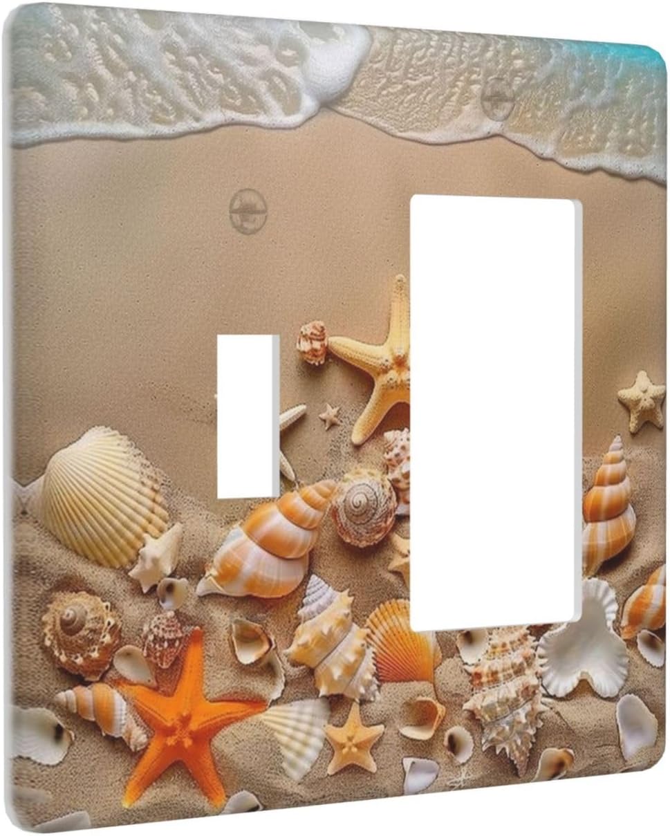 Decorative Outlet Covers Beachy Sea Ocean Seashell Starfish 2 Gang 1 Gang Wall Plate Cover Single Toggle Rocker Combo Light Switch Cover Plate Face Plate for Bedroom Home Decor