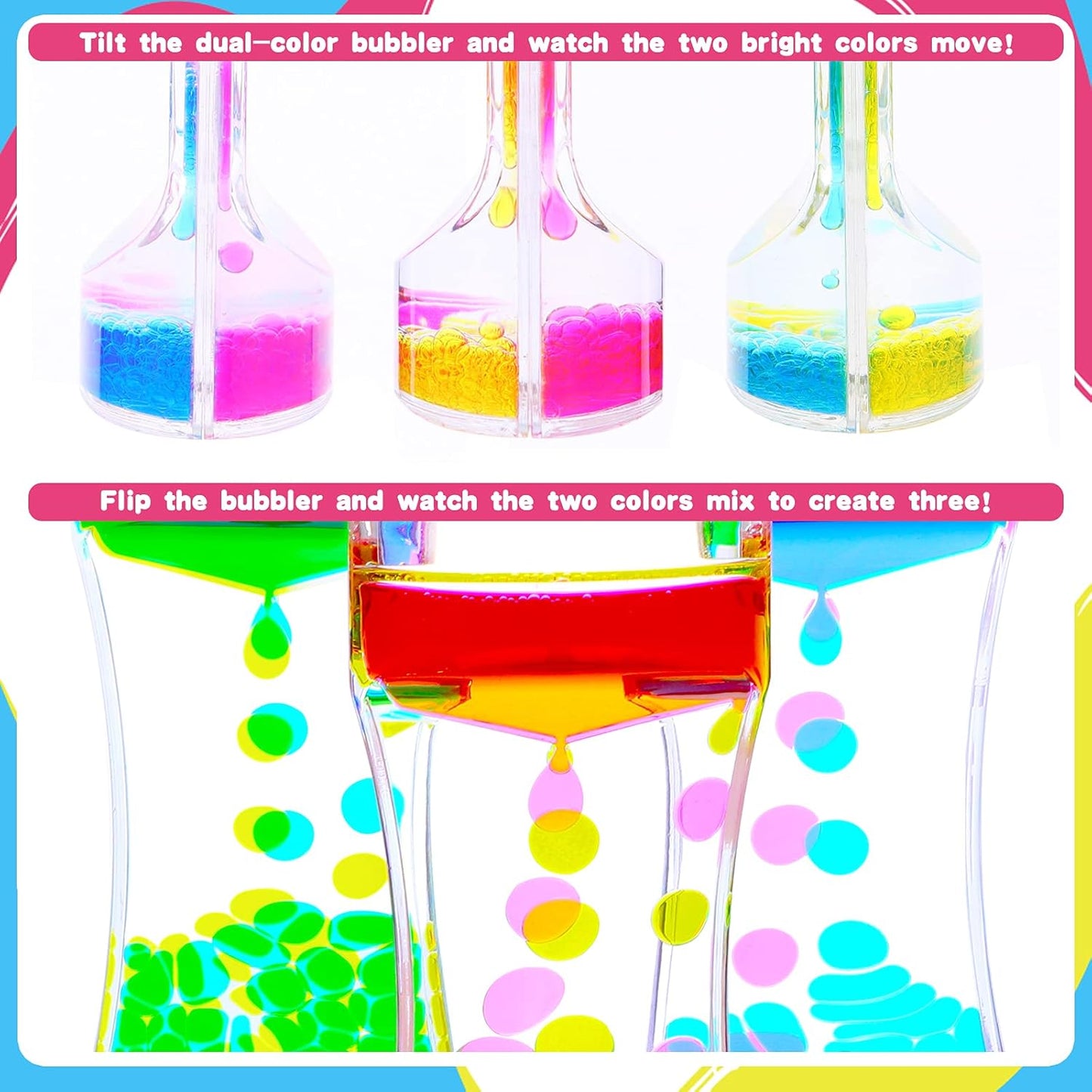 Liquid Motion Bubbler - Colorful Liquid Hourglass Sensory Toys for Relaxation & Focus - Fidget Toy for Adults & Kids - Decor for Table, Office, Shelf or Study - New & Improved Model - 6.7x2.6in