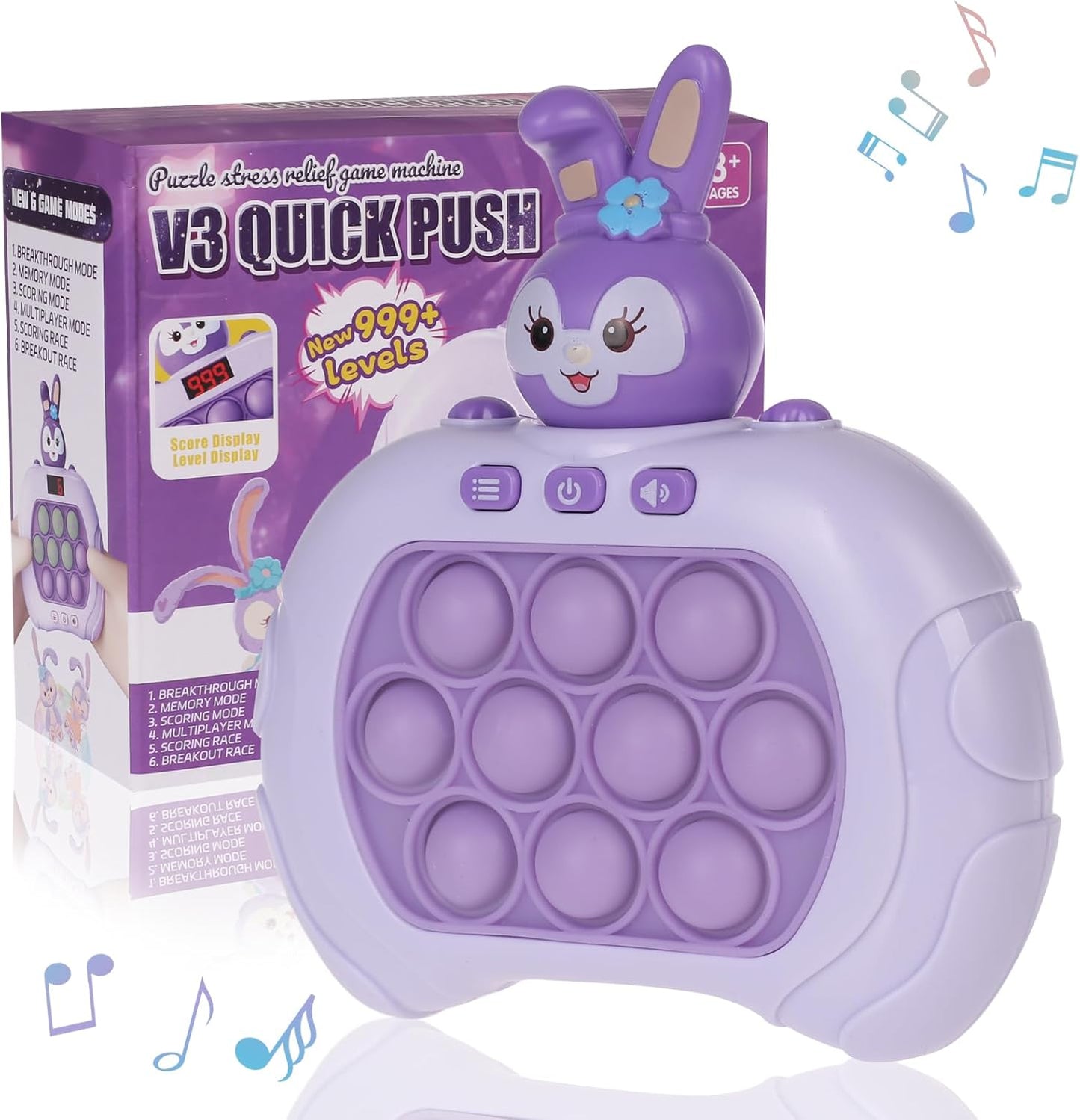 Fast Push Game Pop Fidget Toys for Kids, Fast Push Bubble Game, Quick Push Pop Game for Boys & Girls Age 3-12, Handheld Puzzle Game Sensory Toys Relaxation and Decompression (Purple Rabbit)