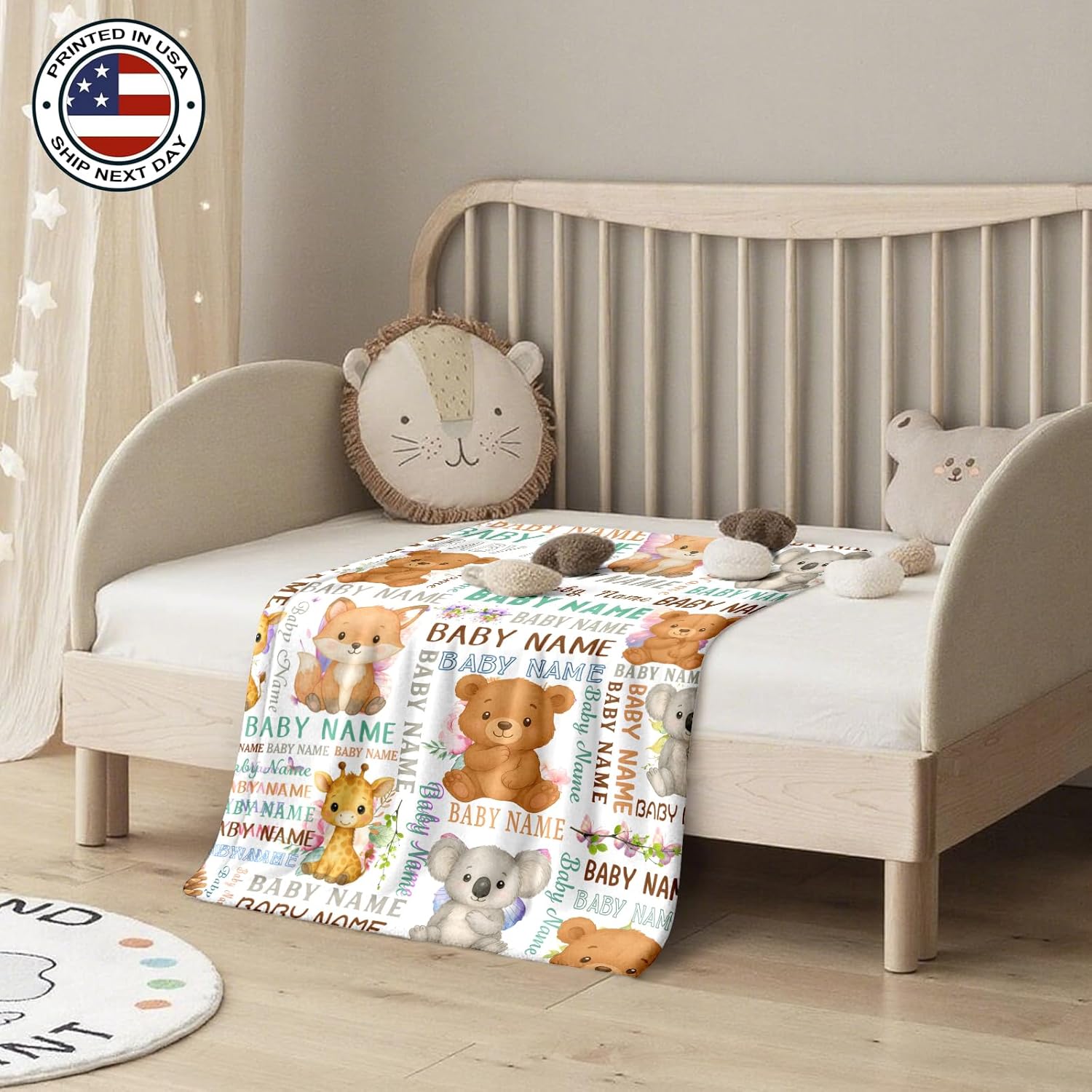 Ship Next Day, Personalized Baby Blanket – Printed in USA, Custom Baby Blanket for Boys & Girls