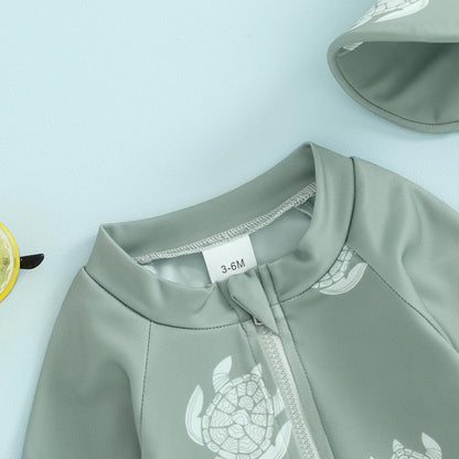 Hnyenmcko Baby/Toddler Boy Rash Guard Swimsuit Long Sleeve One Piece Zipper Swimwear Sunsuit Infant Bathing Suit Beachwear