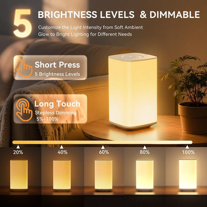 Nursery Night Light for Baby, Portable Night Lamp with LED Stepless Dimming & 256 RGB Colors for Kids Adult, Breastfeeding, Sleep Aid, 4000mAh Rechargeable Bedside Table Lamp with Timer, White