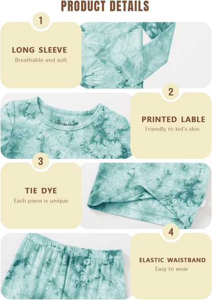 Jimonda Kids Soft Rayon From Bamboo Sleepwear Long Sleeve Boys Girls Pajama Outdoor 2-Piece tops&pant Casual sets Tie Dye PJ