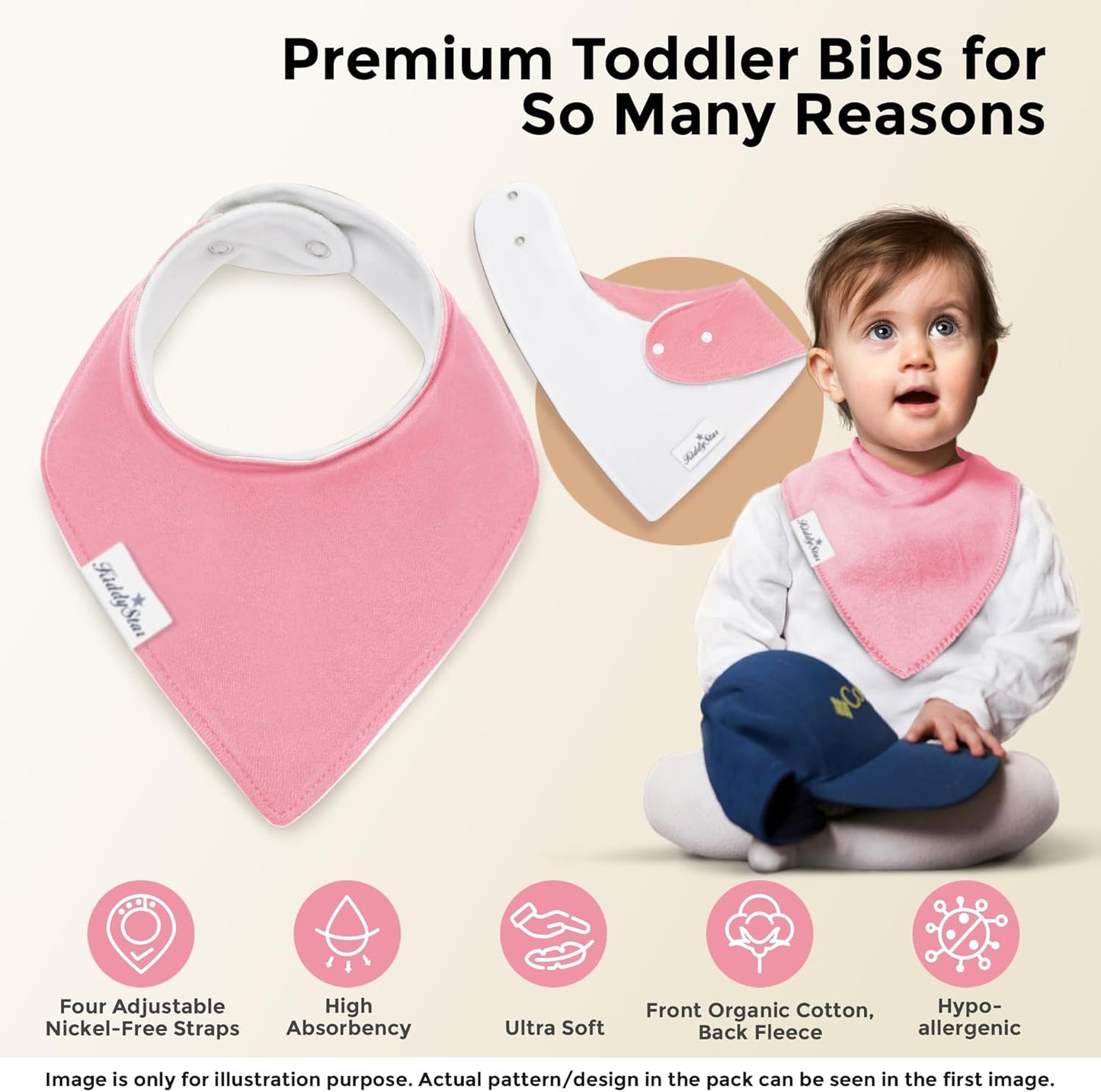 Organic Cotton Baby Bibs – Soft Teething & Drool Bib for Newborns & Toddlers – Hypoallergenic, Absorbent, Snaps
