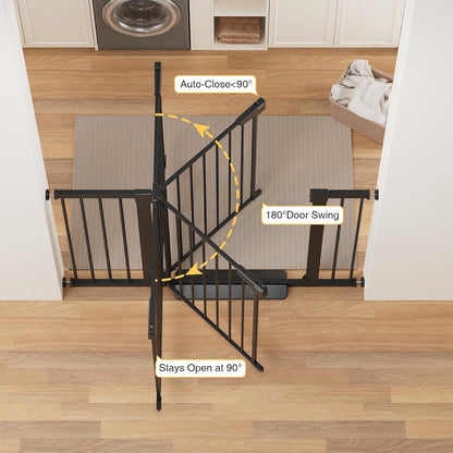 Cumbor 29.7-48" Baby Gate for Stairs, Mom's Choice Awards Winner-Dog Gate for Doorways, Auto Close Safety Pet Gate for Dogs Indoor, Easy Install Pressure Mounted Child Gate with Walk Thru Door, Black