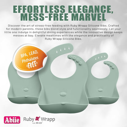 Abiie Ruby Wrapp Silicone Bibs for Babies with Front Pocket - Waterproof Bib - Stain Resistant
