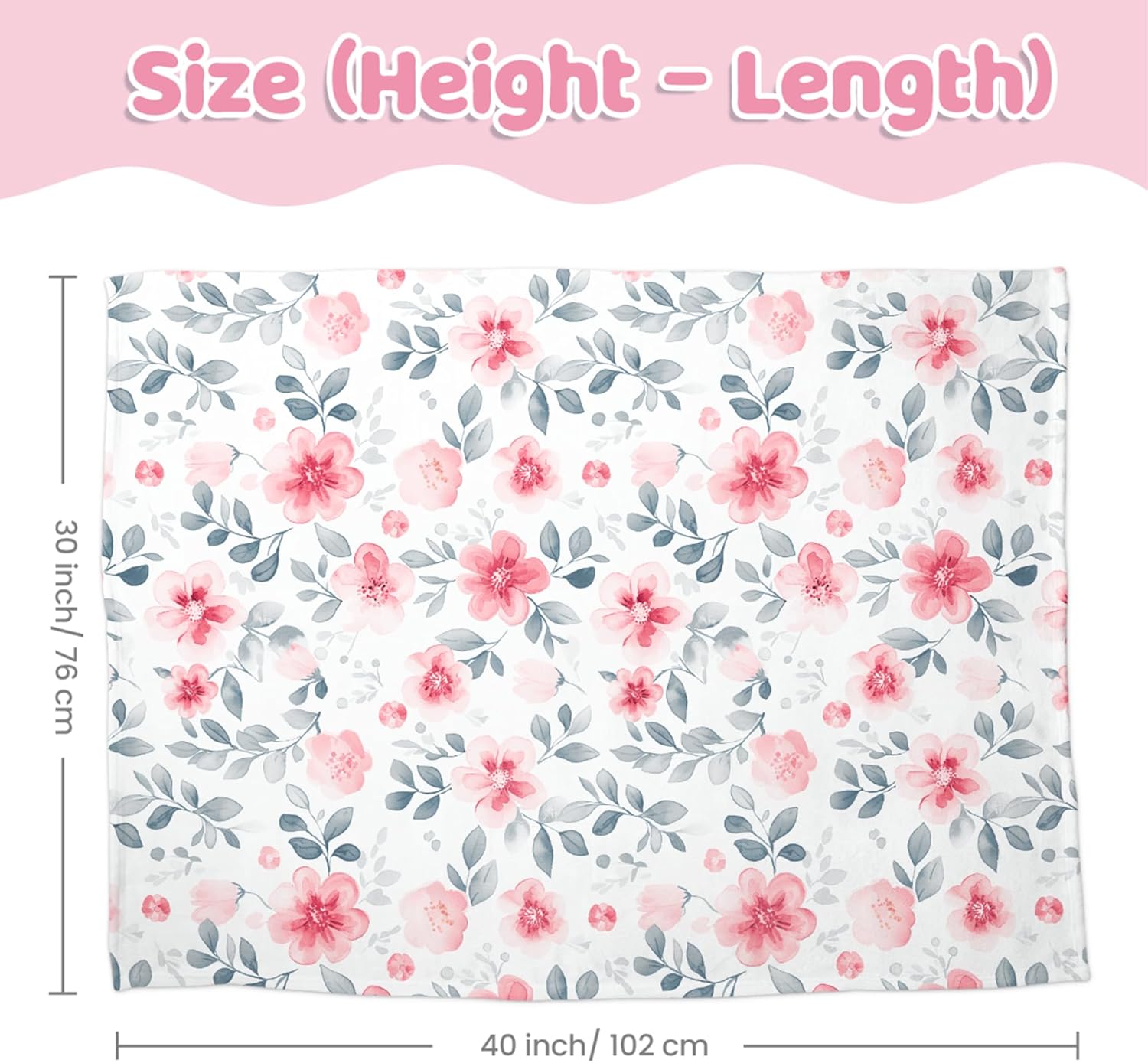 Floral Minky Baby Blanket 30 x 40 Inches for Boys Girls, Soft Plush Receiving Blanket with Dotted