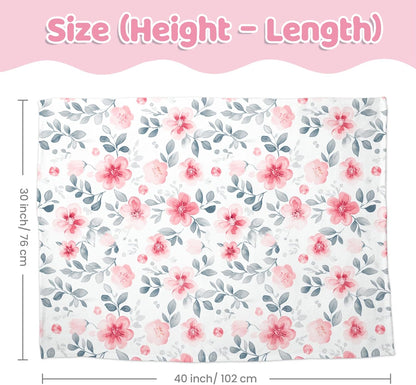 Floral Minky Baby Blanket 30 x 40 Inches for Boys Girls, Soft Plush Receiving Blanket with Dotted