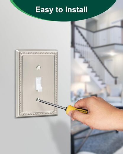 4-Pack Single Toggle Light Switch Cover Plate, Pearls Decorative Switch Plate Covers, Brushed Nickel 1 Gang Metal Wall Plate