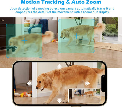 Indoor Security Camera, 5G WiFi Pan/Tilt Home Cameras for Baby Monitor/Pet/Elder/Kids/Bedroom, Auto-Focus and Zoom, Motion Tracking, 2-Way Audio, Siren, 3 Night Vision, Cloud & SD Card Storage
