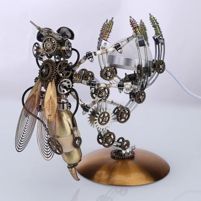 3D Metal Puzzle Wasp with Lamp for Adults, Assembly 3D Metal Model with Tool Kit to Build, 3D Metal Puzzle Model Building Kit Gifts, Home Decor Table Ornaments(Warm light)