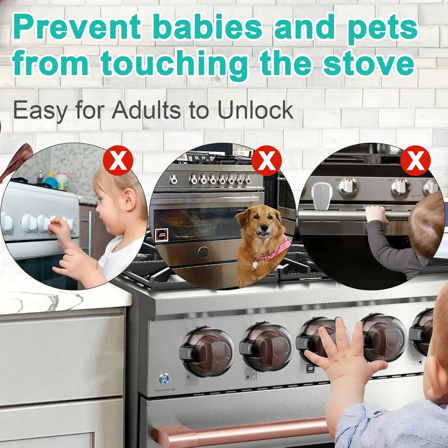 Stove Knob Safety Covers for Child Baby Proofing Kitchen Universal Size Gas Knob Covers Clear View Childproof Oven Knob Covers for Kids and Pets (5packs +1locks)