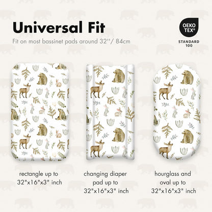 Gllquen Baby Bassinet Sheets 4 Pack, Breathable Cozy Fitted Mattress Sheet, Elastic Travel Crib Fashionable Floral Pattern, Standard Cradle Safe Sheets for Baby Boys Girls 32"x16" (Bear)