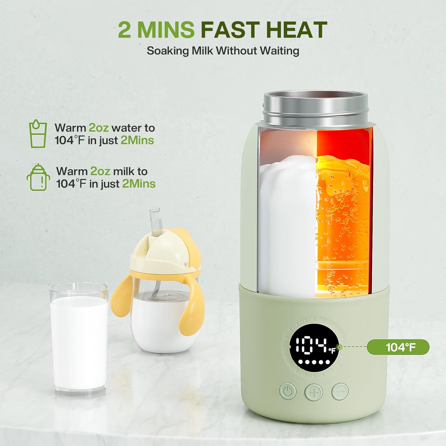 Portable Bottle Warmer for Travel, 2-Min Fast Heating Baby Bottle Warmer,12.8oz Formula Container