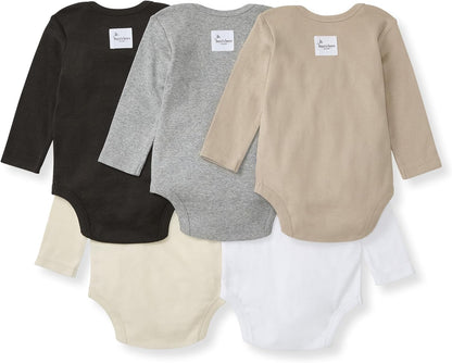 Burt's Bees Baby Unisex Organic Cotton Short and Long Sleeve Bodysuits, 5-Pack