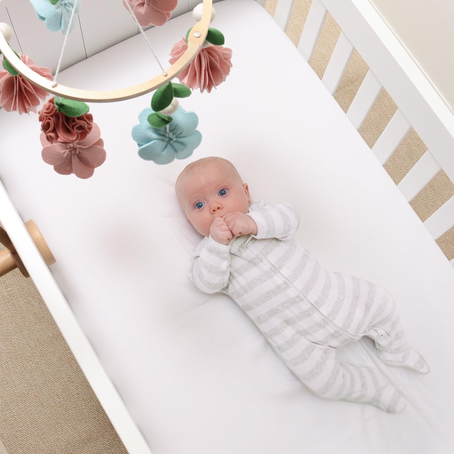 The Peanutshell Crib Mobile for Girls - Wooden Musical Baby Crib Mobile with 12 Lullabies