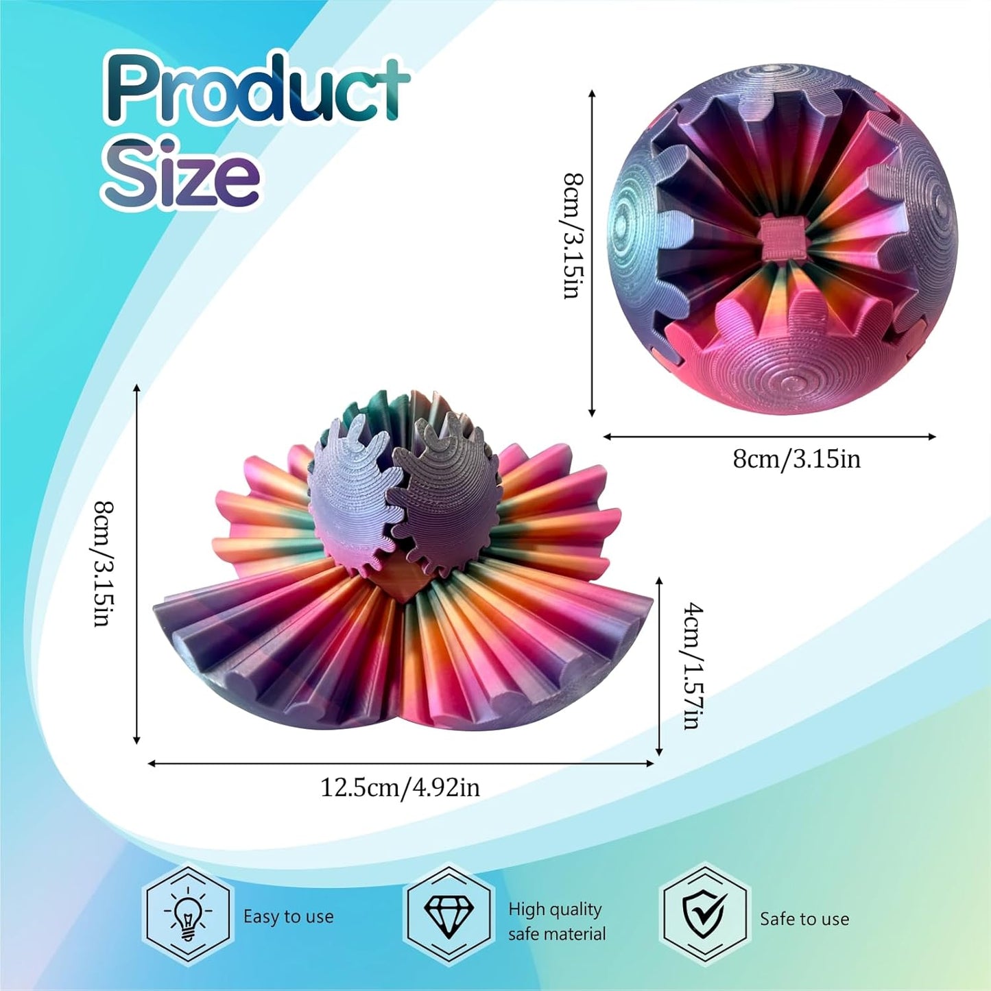 Gear Ball - GearSphere Fidget Toy, 3D Printed Gear Ball Spin Ball Cube Desk Toy, 2024 Gear Sphere Cube Puzzlefor Adults Kids, Stress and Anxiety Relaxing Fidget Toy (Multilcolor)