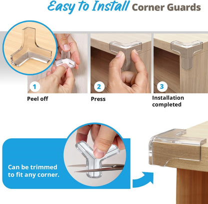 Furniture Corner & Edge Safety Bumpers, 16ft Edge Protector & 4 Clear Corner Protector Baby Proofing. Clear Corner Guards for Corner Table Protector for Kids. Cabinet Edge Protector & Corner Bumpers