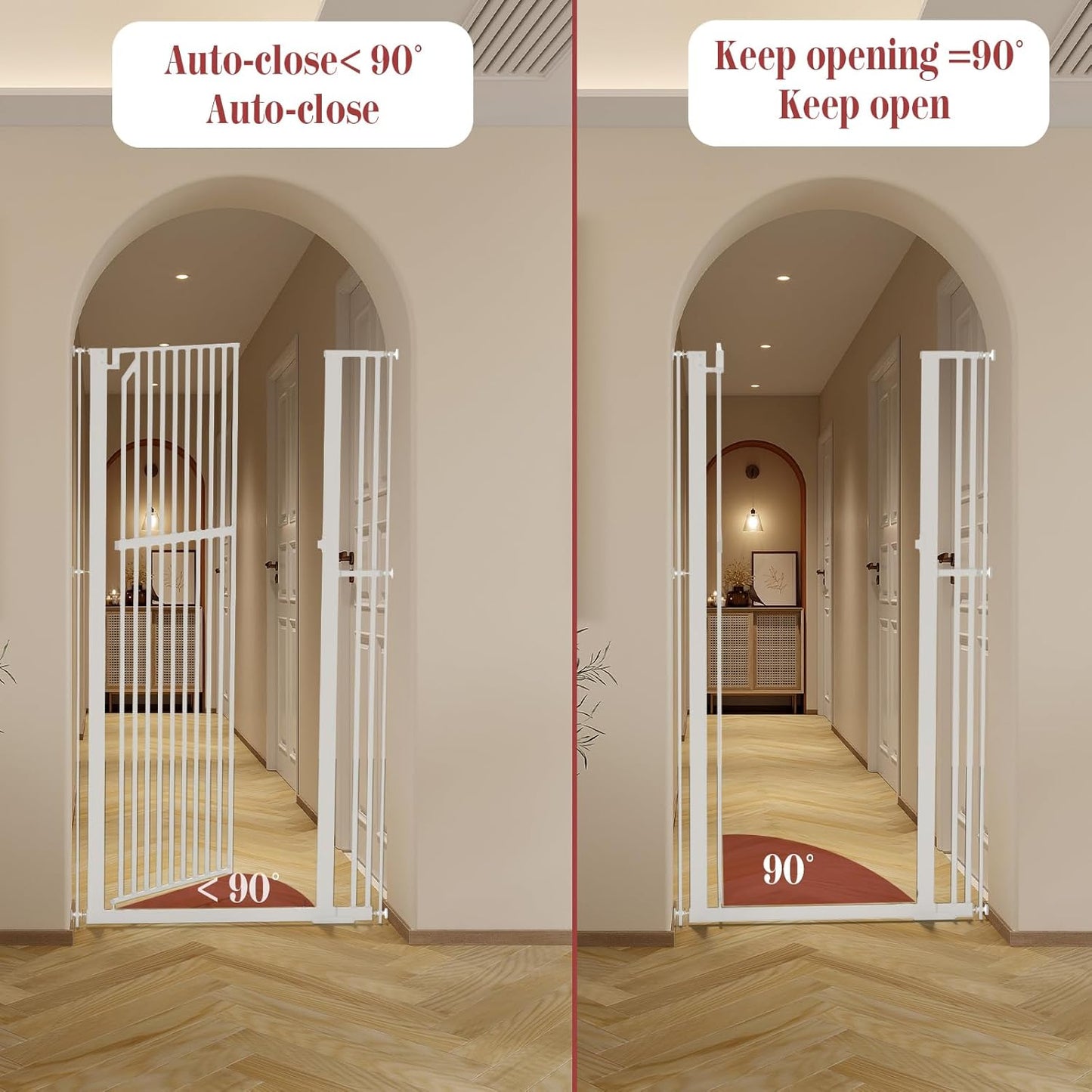 Glaf Extra Tall Pressure Mounted Pet Gate 63" With Cat Door - Adjustable Width 33.86-37.4" Metal Safety Gate for Dogs and Cats - Auto-Close for Doorways, Stairs, Kitchen, Hallway (White)