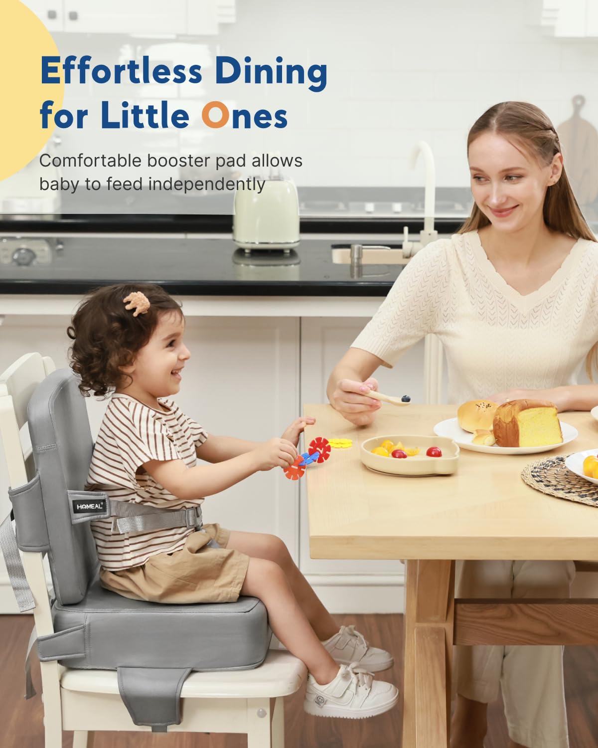 HOMEAL Booster Seat for Kitchen Chair - Compact Toddler Dining Seat with Easy-Install Straps &