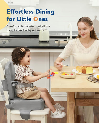 HOMEAL Booster Seat for Kitchen Chair - Compact Toddler Dining Seat with Easy-Install Straps &