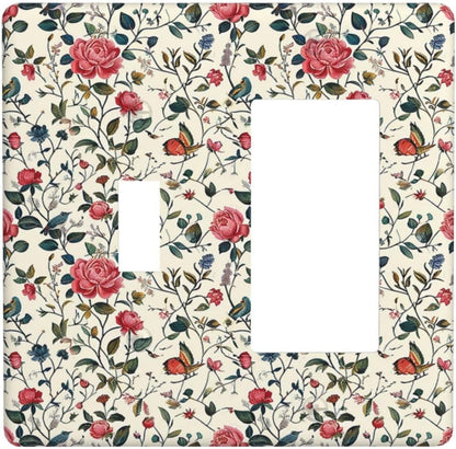 Outlet Covers Vintage Flowers Rose Leaf Bird Butterfly 1 Toggle 1 Rocker Combination Decorative Wall Plate Electrical Switch Plates Light Switch Cover Plate for Bedroom living Room Decor