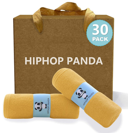 HIPHOP PANDA Baby Washcloths, Rayon Made from Bamboo - 2 Layer Ultra Soft Absorbent Newborn Bath Face Towel - Reusable Baby Wipes for Delicate Skin - Honey, 30 Pack