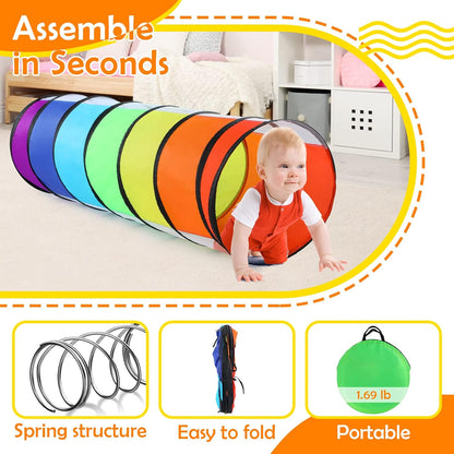 Moncoland Kids Play Tunnel Tent for Toddlers, Colorful Pop Up Crawl Toy Baby Children or Dog Cat with Breathable Mesh, Collapsible Gift Boy Girl Indoor Outdoor Games