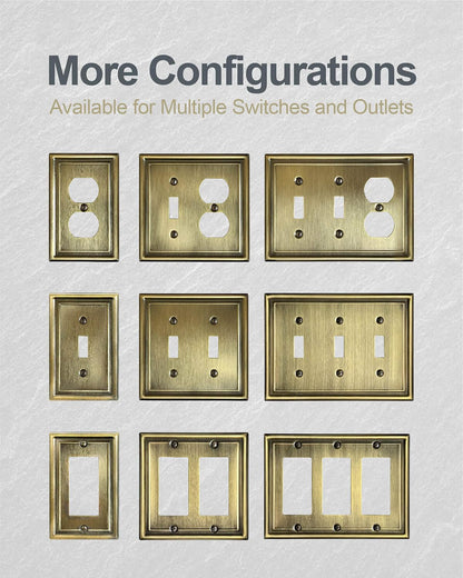 2-Pack Antique Brass Decorator Wall Plate, Electrical Outlet Cover for Dimmer Switch, GFCI Outlet and Receptacal, Metal Light Switch Cover, 3.15''*4.88'', Midsize